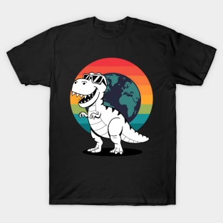 Kids Earth Riding Trex Sunset Dinosaur Boys Kids T-Shirt